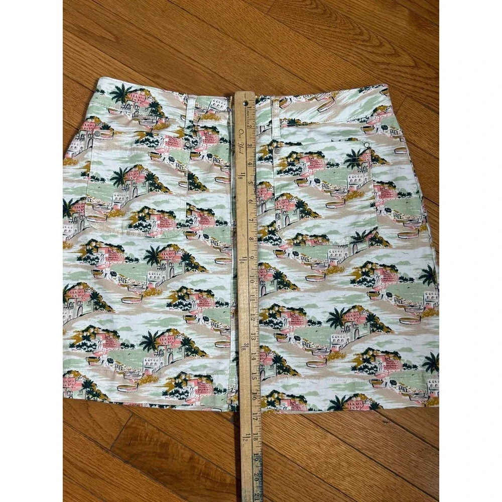 Boden Women 10P Mediterranean‎ Scenic Print Denim Mini Skirt Multi Color Cotton